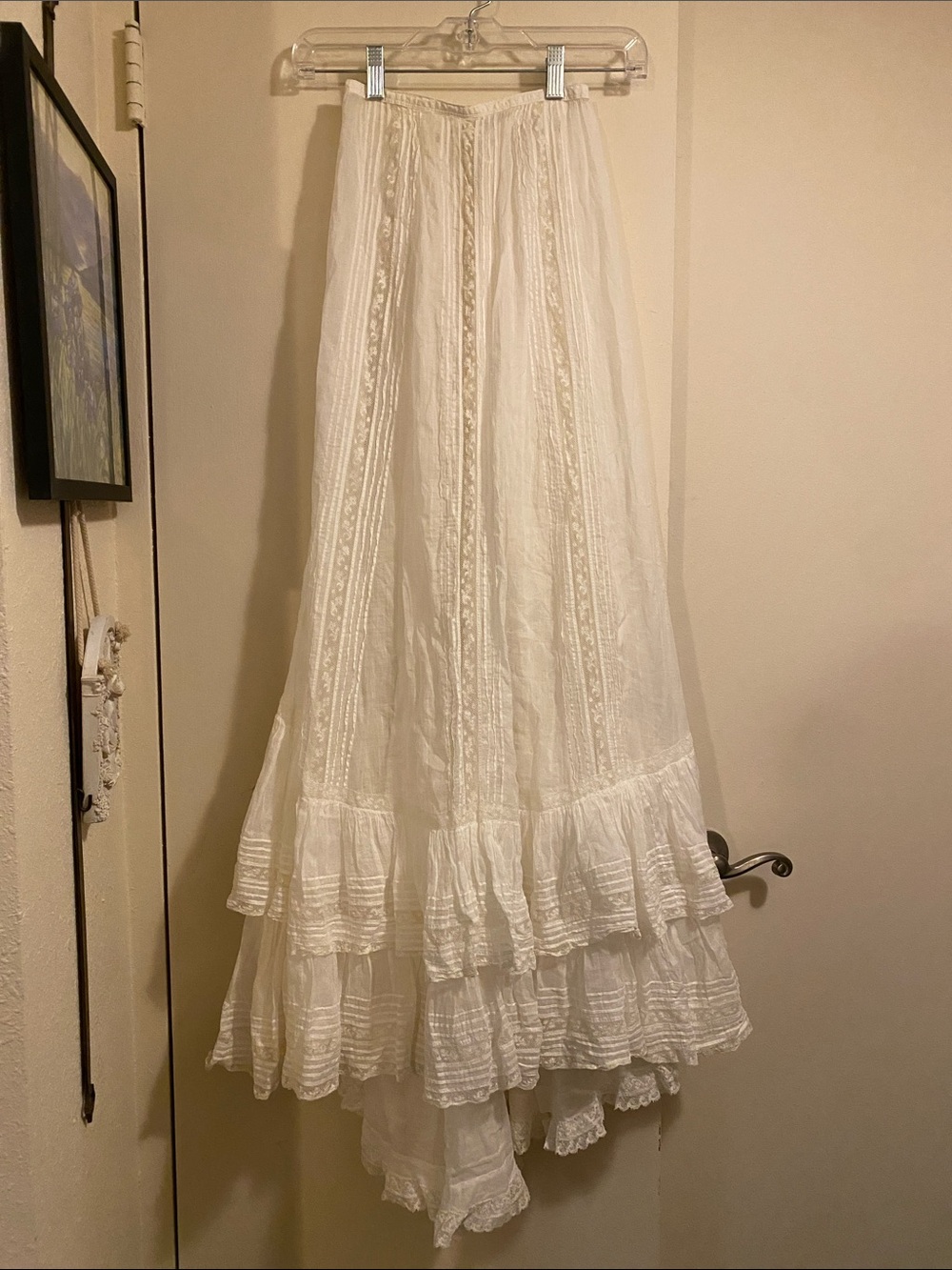 Vintage Handmade White High Low Prairie Maxi Skirt XXS Cottagecore - Picture 2 of 16